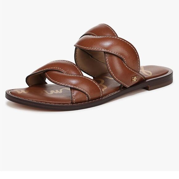 SAM EDELMAN Hellen Braided Slide Sandal Cognac Brown 8 - Picture 1 of 7